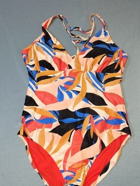 Prana Colorful Abstract Leaf One-Piece Swimsuit. Size XL.